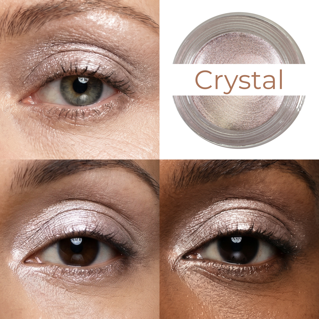 Crystal Any Wear Creme - A Waterproof Multi-tasking creme to powder product for eyes, cheeks & lips. Can be worn anywhere
