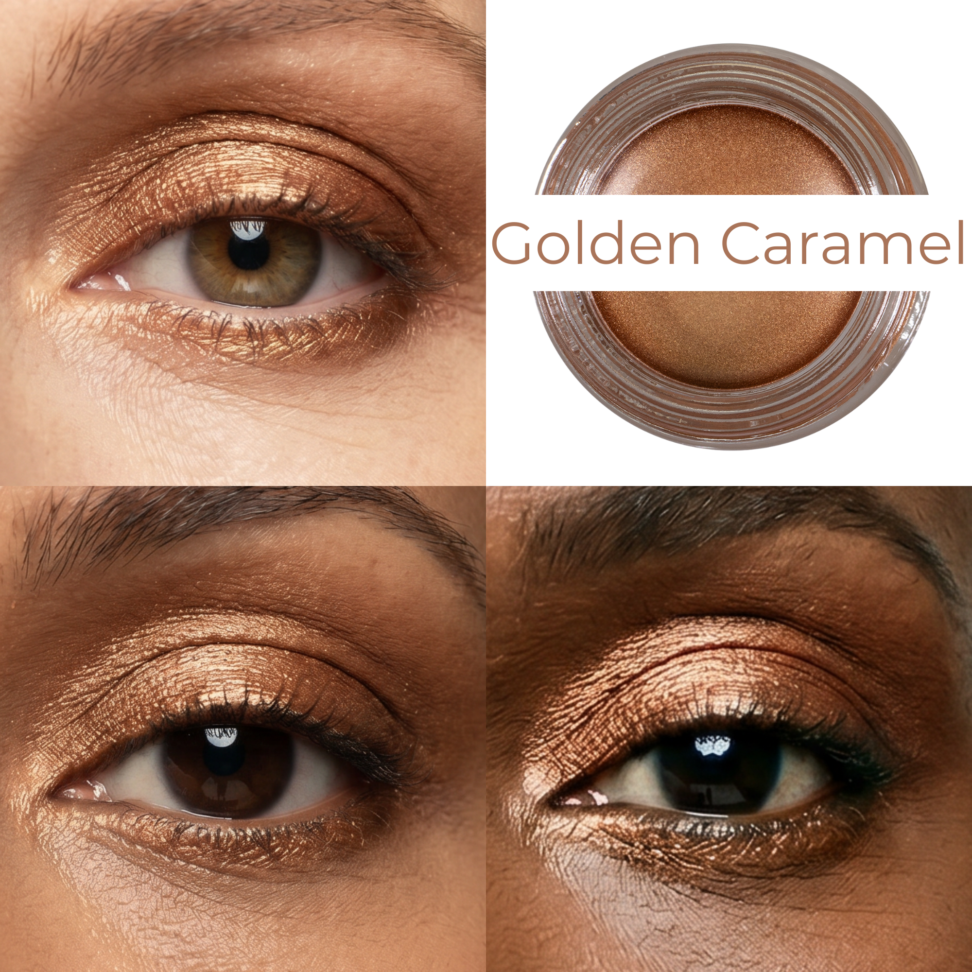 Golden Caramel Any Wear Creme - A Waterproof Multi-tasking creme to powder product for eyes, cheeks & lips. Can be worn anywhere