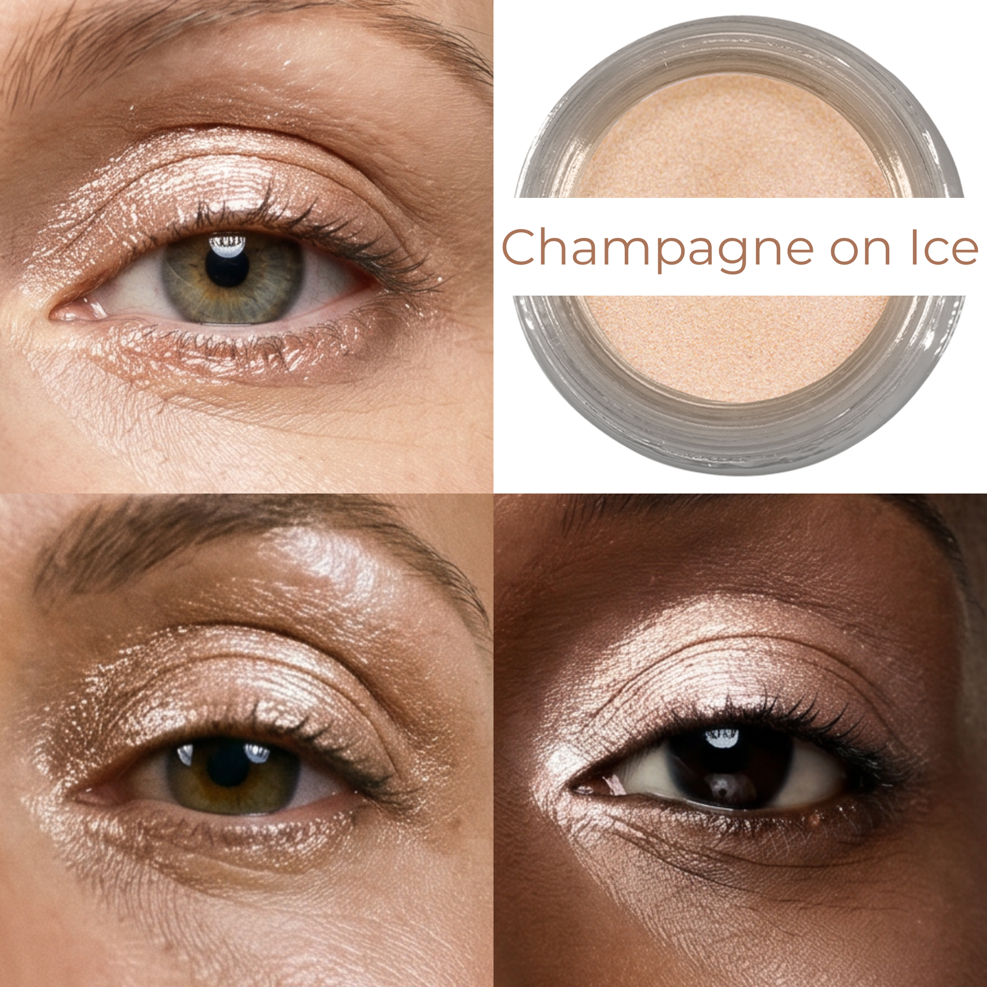 Champagne on Ice Any Wear Creme - A Waterproof Multi-tasking creme to powder product for eyes, cheeks & lips. Can be worn anywhere