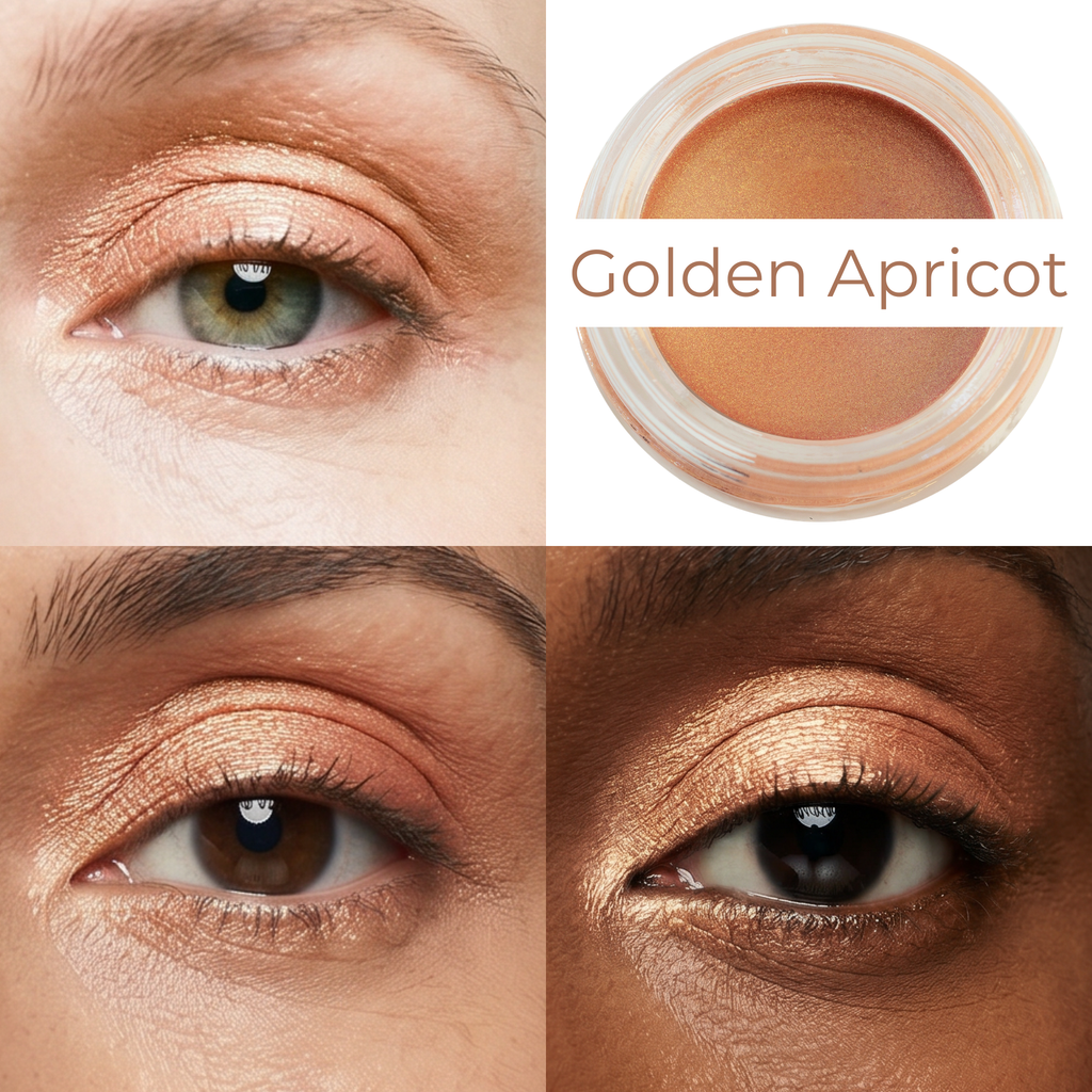 Golden Apricot Any Wear Creme - A Waterproof Multi-tasking creme to powder product for eyes, cheeks & lips. Can be worn anywhere