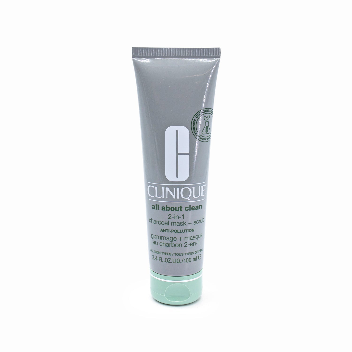 CLINIQUE All About Clean 2-in-1 Charcoal Face Mask + Scrub 3.4oz - New
