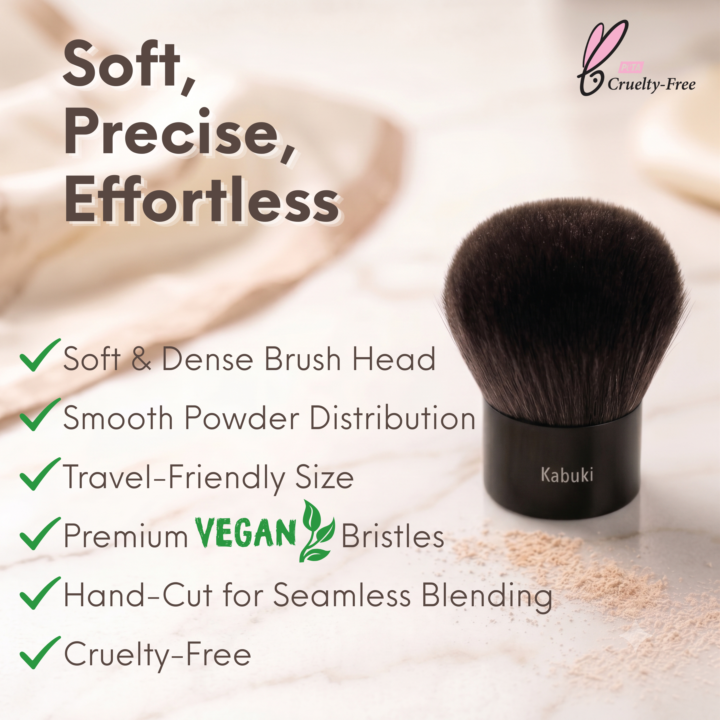 Kabuki Brush - Hand cut, Vegan, Cruelty-Free Mineral Makeup Brush