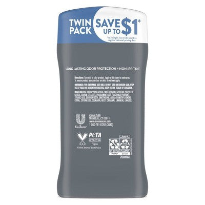 Dove Men+Care Solid Deodorant Stick Clean Comfort 3oz/2ct - New