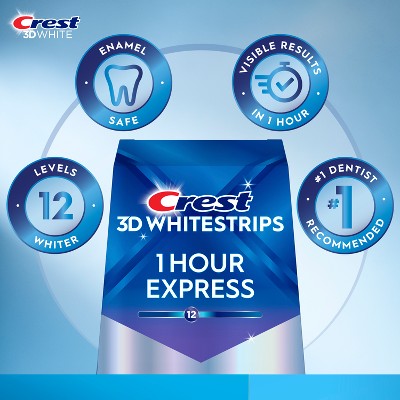 Crest 3D Whitestrips 1-Hour Express At-home Teeth Whitening Kit 10 Treatments - New