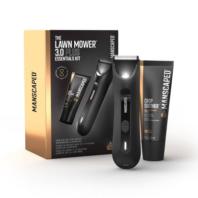 MANSCAPED The Lawn Mower 3.0 Plus Essentials Shaving Kit, SkinSafe Electric Groin and Body Hair Trimmer, Men's Grooming Gift Set - Imperfect Box