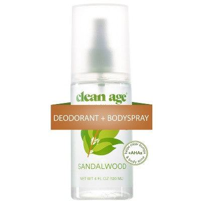Clean Age Sandalwood AHA Deodorant + Body Spray for Teens 4 fl oz - New