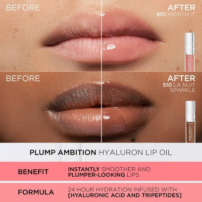 L'Oreal Paris Plump Ambition Hyaluron Lip Oil Plumping Lip Gloss Worth It 0.16 fl oz - New
