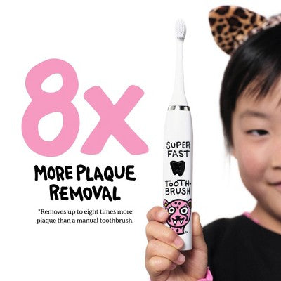 Made by Dentists Kids; Rechargeable Electric Toothbrush with 2 Replacement Toothbrush Heads Cheetah - New