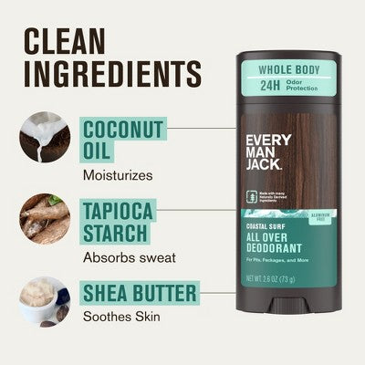 Every Man Jack All Over Solid Deodorant Coastal Surf - 2.6oz