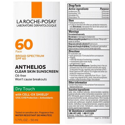 La Roche Posay Anthelios Clear Skin Dry Touch Face Sunscreen SPF 60 1.7 fl oz - Imperfect Box