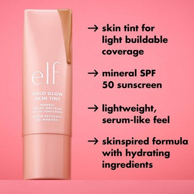 e.l.f. Halo Glow Skin Tint Light Coverage Foundation - Mineral SPF 50 - 6 Light Cool - 1 fl oz
