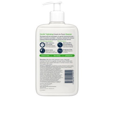 CeraVe Hydrating Cream-to-Foam Face Wash with Hyaluronic Acid 16 fl oz - New