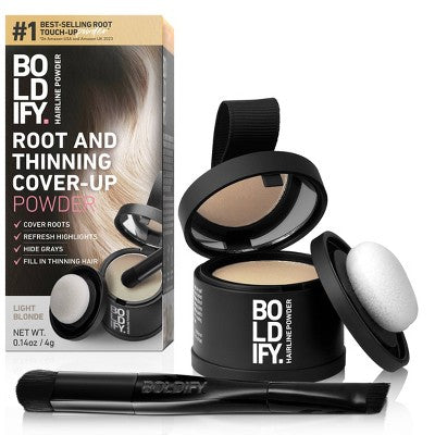 BOLDIFY Root Touch Up Powder with Brush, Covers Thinning Hair & Grays, Water-Resistant Light Blonde - Imperfect Box