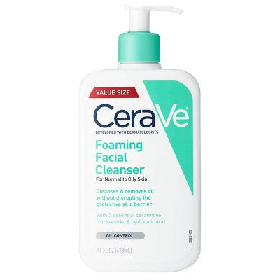CeraVe Foaming Face Wash with Hyaluronic Acid and Niacinamide for Oily Skin 16 fl oz - Small Amount Missing