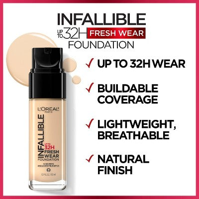 L'Oreal Paris Infallible 32HR Fresh Wear Foundation SPF 25 410 Ivory 1 fl oz - New