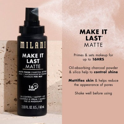 Milani Make It Last Matte Finish Charcoal Setting Spray 2.03 fl oz - New