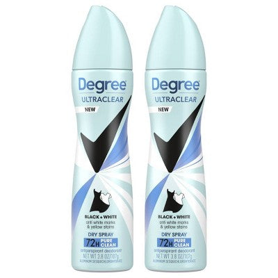 Degree Ultra Clear Black + White Pure Clean Antiperspirant & Deodorant Dry Spray 3.8oz/2ct - New