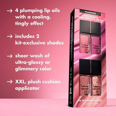e.l.f. Glow Reviver Plumping Lip Oil Gift Set 4pc - Imperfect Box