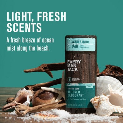 Every Man Jack All Over Solid Deodorant Coastal Surf 2.6oz - New