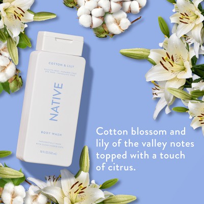 Native Body Wash for Women & Men Cotton & Lily Sulfate Free 18 fl oz - Imperfect Container