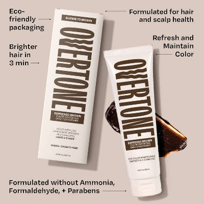 Overtone Espresso Brown Daily Conditioner Semi-Permanent Hair Color 4.5oz- New