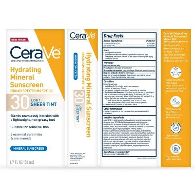 CeraVe Hydrating Mineral Tinted Face Lotion SPF 30 Light 1.7 fl oz - Imperfect Box