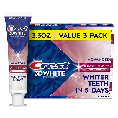 Crest 3D White Advanced Glamorous Teeth Whitening Toothpaste 3.3oz/3pk - Imperfect Box