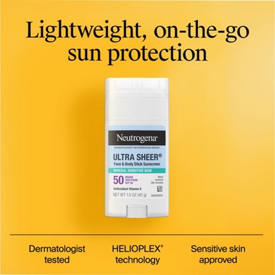 Neutrogena Mineral Ultra Sheer Face and Body Sunscreen Stick SPF 50 1.5oz - New