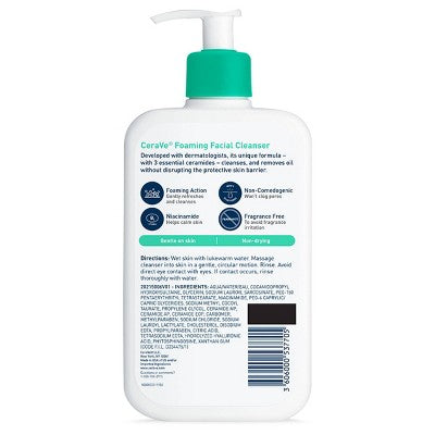 CeraVe Foaming Face Wash with Hyaluronic Acid and Niacinamide for Oily Skin 16 fl oz - Small Amount Missing
