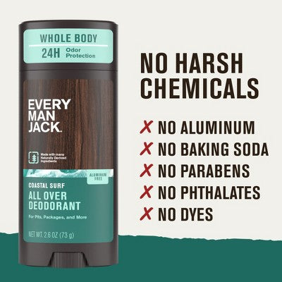Every Man Jack All Over Solid Deodorant Coastal Surf - 2.6oz