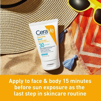 CeraVe Hydrating Sheer Sunscreen Lotion Face and Body SPF30 5oz - Imperfect Container