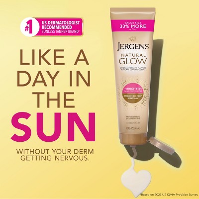 Jergens Natural Glow Brightening Daily Moisturizer + Self Tanner Tanning Lotion 10 fl oz - Imperfect Container