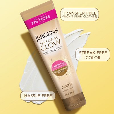 Jergens Natural Glow Brightening Daily Moisturizer + Self Tanner Tanning Lotion 10 fl oz - Imperfect Container