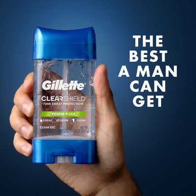 Gillette 72 Hours Sweat Protection Clear Gel Antiperspirant & Deodorant for Men Power Rush 2pk/3.8oz - New