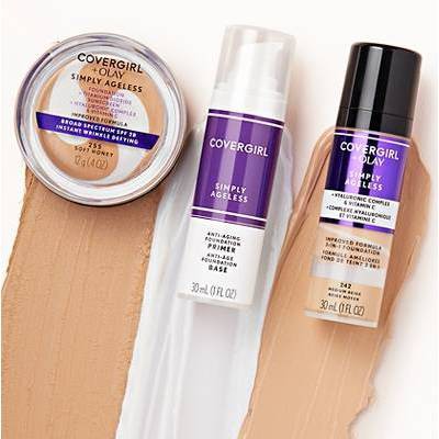 COVERGIRL + Olay Simply Ageless 3-in-1 Liquid Foundation 225 Buff Beige 1 fl oz - Imperfect Container