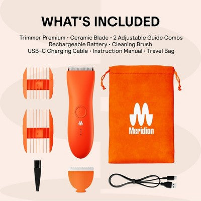 Meridian Trimmer Premium Pubic; Body Hair Trimmer for Men & Women Below-the-Belt Groomer, Ball Trimmer, Bikini Trimmer, Bonus Pouch Blaze - Imperfect Box