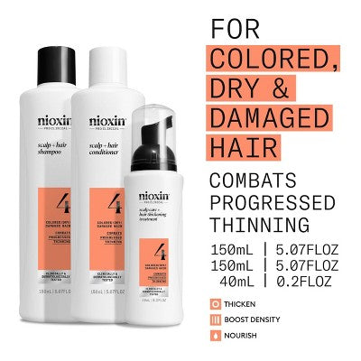 Nioxin System 4 Hair Thickening Colored & Damaged Hair Shampoo & Conditioner Kit - 3ct