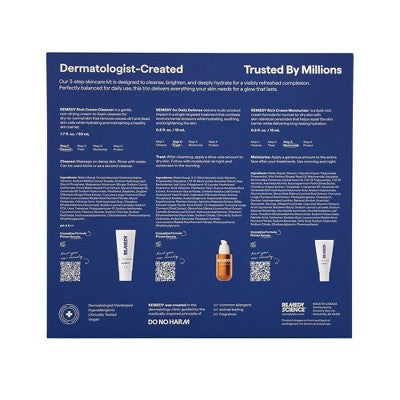 Remedy Skin Brightening 3-Piece Skincare Kit Gentle Cleanser Vitamin C Serum 2.7oz - Imperfect Box