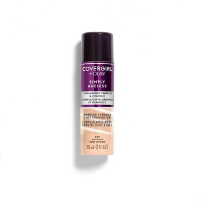 COVERGIRL + Olay Simply Ageless 3-in-1 Liquid Foundation 225 Buff Beige 1 fl oz - Imperfect Container