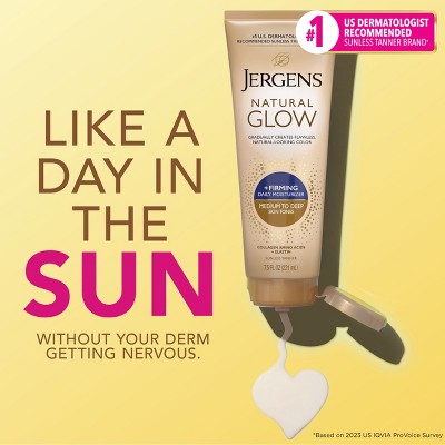 Jergens Glow Skin Firming Daily Moisturizer + Sunless Self Tanning Medium To Tan 7.5 fl oz - Imperfect ontainer