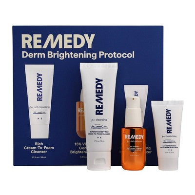 Remedy Skin Brightening 3-Piece Skincare Kit Gentle Cleanser Vitamin C Serum 2.7oz - Imperfect Box