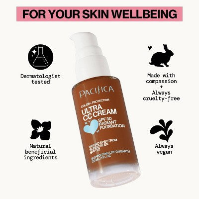 Pacifica Ultra CC Cream Radiant Foundation with SPF 17 Cool/Deep 1 fl oz - Imperfect Box
