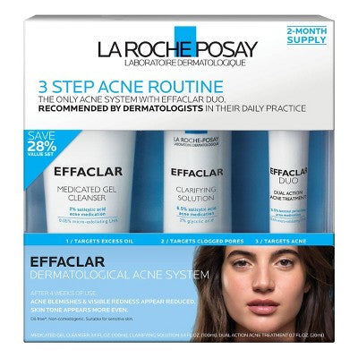 La Roche Posay Effaclar Dermatological Acne Treatment 3-Step System Kit Medicated Gel Cleanser 7.5 fl oz - Imperfect Box