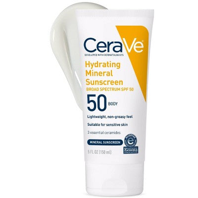 CeraVe Hydrating 100% Mineral Sunscreen for Body SPF 50 5 fl oz - Imperfect Container