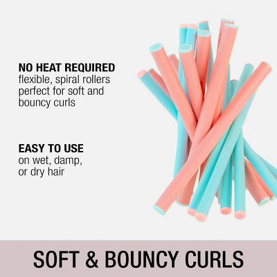 Conair Heatless Spiral Curl Rollers Coral & Teal 18pcs - New