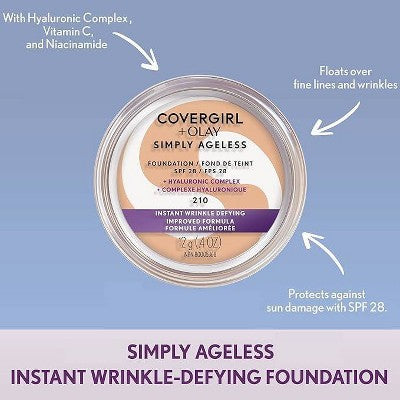 COVERGIRL + Olay Simply Ageless Wrinkle Defying Foundation Compact 215 Natural Ivory 0.4oz - New