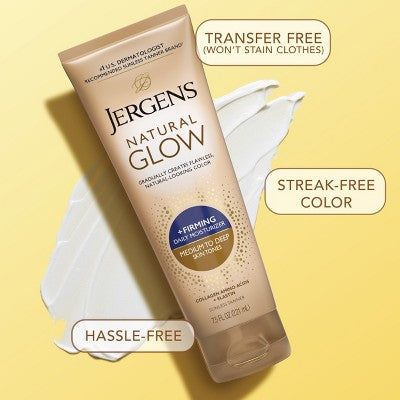 Jergens Glow Skin Firming Daily Moisturizer + Sunless Self Tanning Medium To Tan 7.5 fl oz - Imperfect ontainer