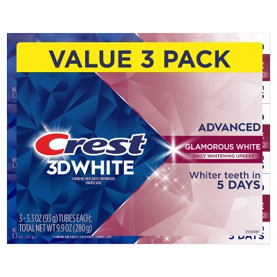 Crest 3D White Advanced Glamorous Teeth Whitening Toothpaste 3.3oz/3pk - Imperfect Box