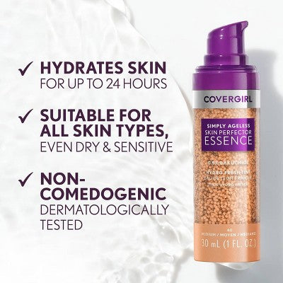 COVERGIRL Simply Ageless Skin Perfector Essence Vegan Foundation 60 Tan 1 fl oz - Imperfect Container
