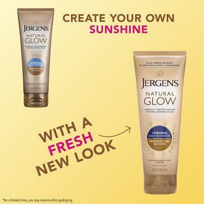 Jergens Glow Skin Firming Daily Moisturizer + Sunless Self Tanning Medium To Tan 7.5 fl oz - Imperfect ontainer